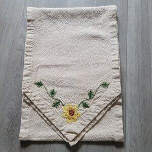 Vintage Linen Table Runner With Embroidered Sunflower Floral Design 64x11